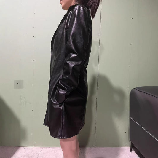 Women's Leather Mid-length Black Fashion Item Jackets