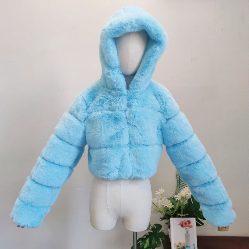 Women's Fox Fur Stitching Hooded Fashion Coats