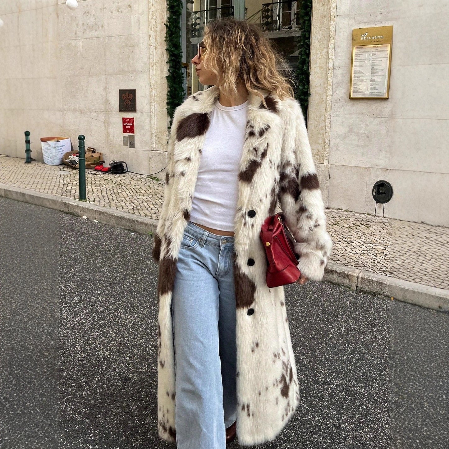 Women's Contrast Color Animal Pattern Imitation Fur High-grade Coats