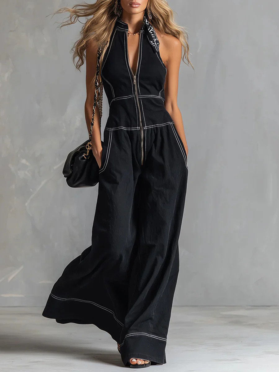 Women's Stand Collar Sleeveless Casual Loose Commuter Women's Jumpsuit/clothing