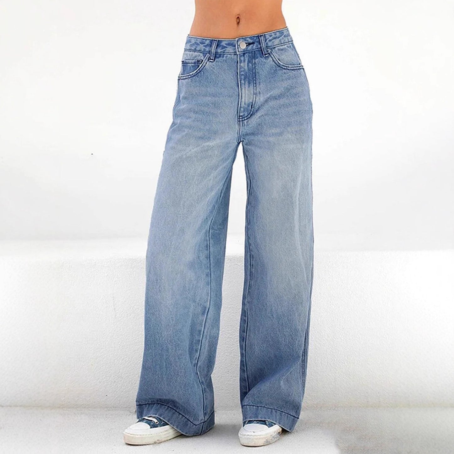 Women's High Waist Loose Wide Legs Mopping Jeans
