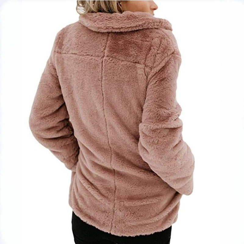 Women's Autumn Collar Pocket Long Sleeve Plush Women's Sweater, Sweater
