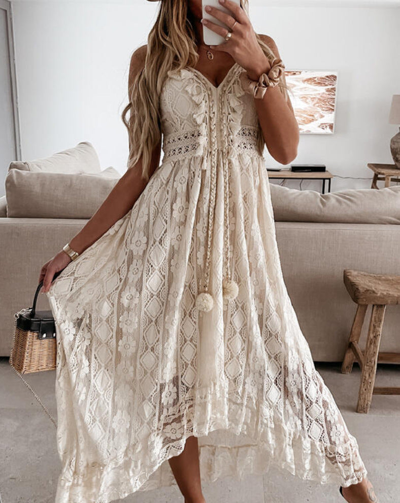 Pretty Lace Long Patchwork Sling Dress Dresses