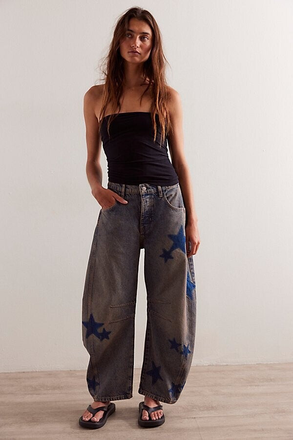 Women's Spring Casual Loose Mid Waist Tube-shaped Women's Jeans