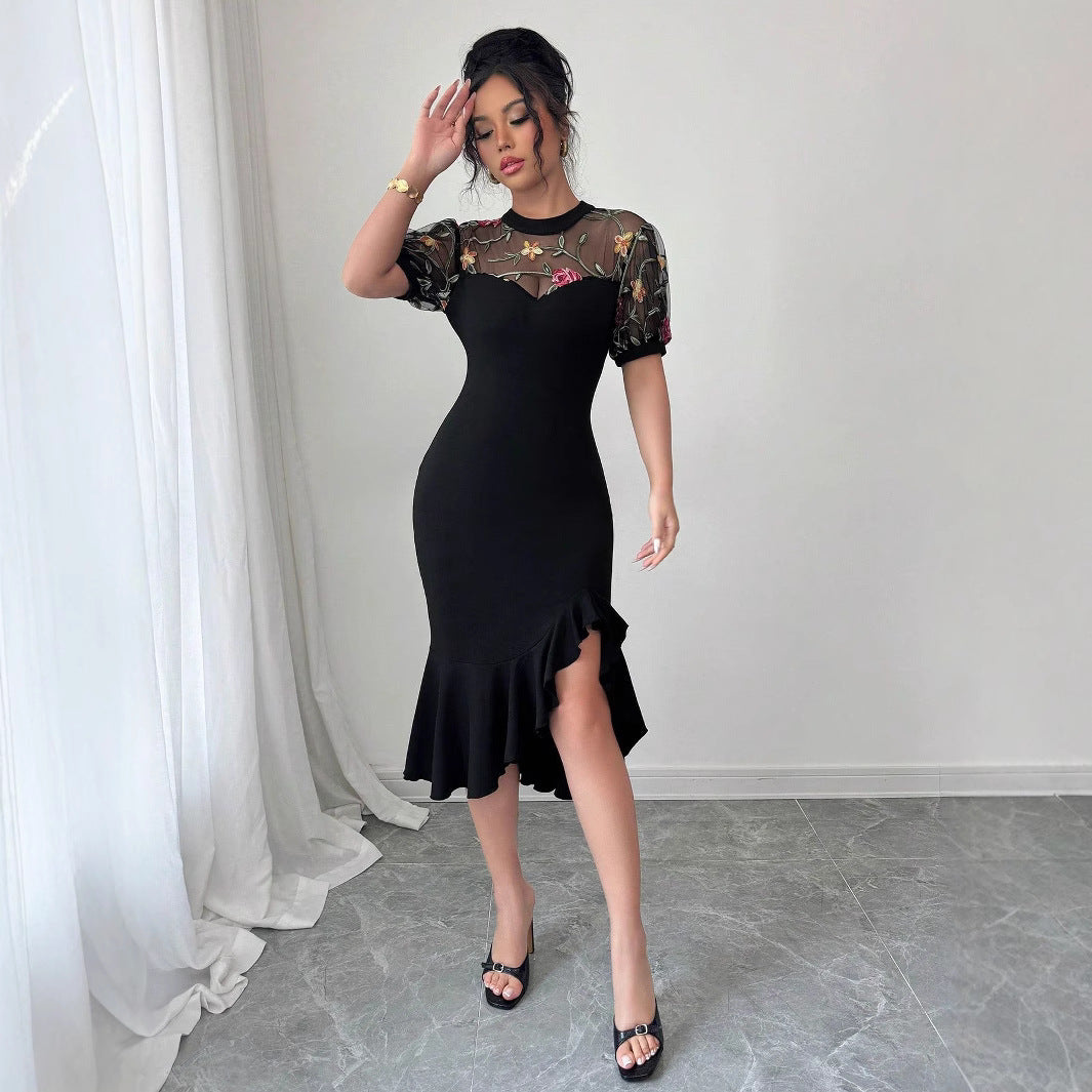 Women's Stitching Asymmetric Hem Dress Adult Lady Like Woman Dresses