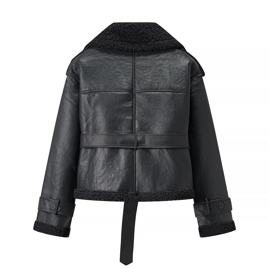 Women's Fashion Temperament With Belt Fur Coats