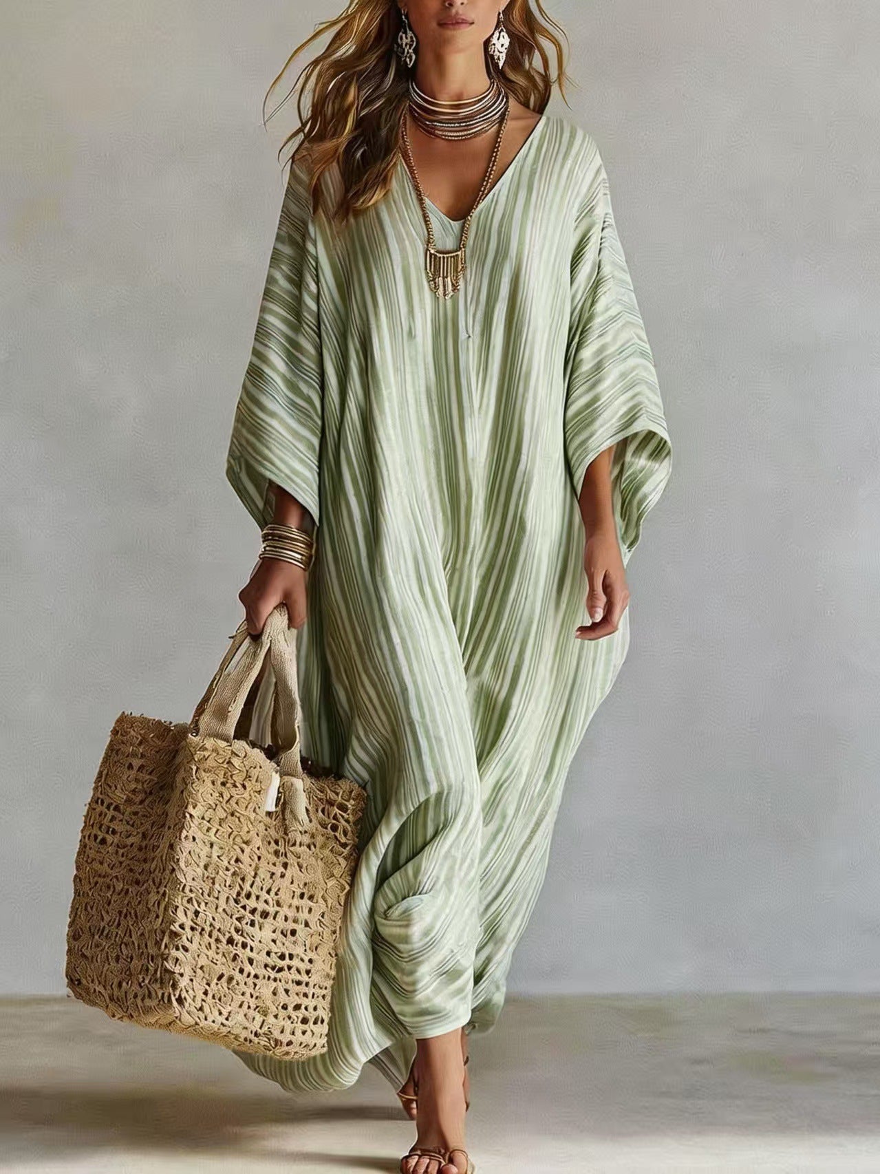 Women's Summer Digital Printed Half Sleeve Kraft Tan Dress