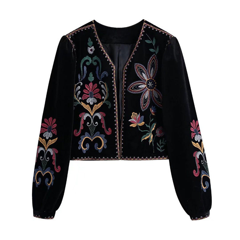 Women's Winter Long-sleeved Embroidery Veet Shirt Blouses