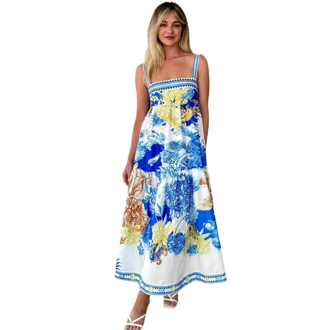 Summer Vacation Style Long Positioning Printing Dresses