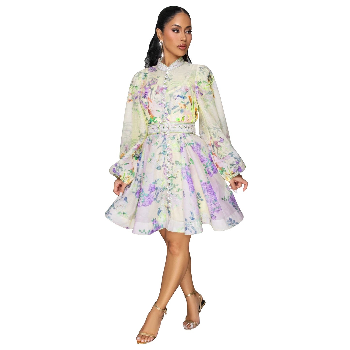 Women's Australian Style Printed Lantern Sleeve Pattern Dresses