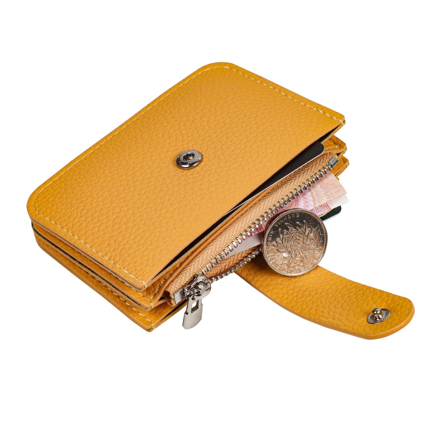 Simple Clamp Lychee Pattern Fresh Zipper Card Holder