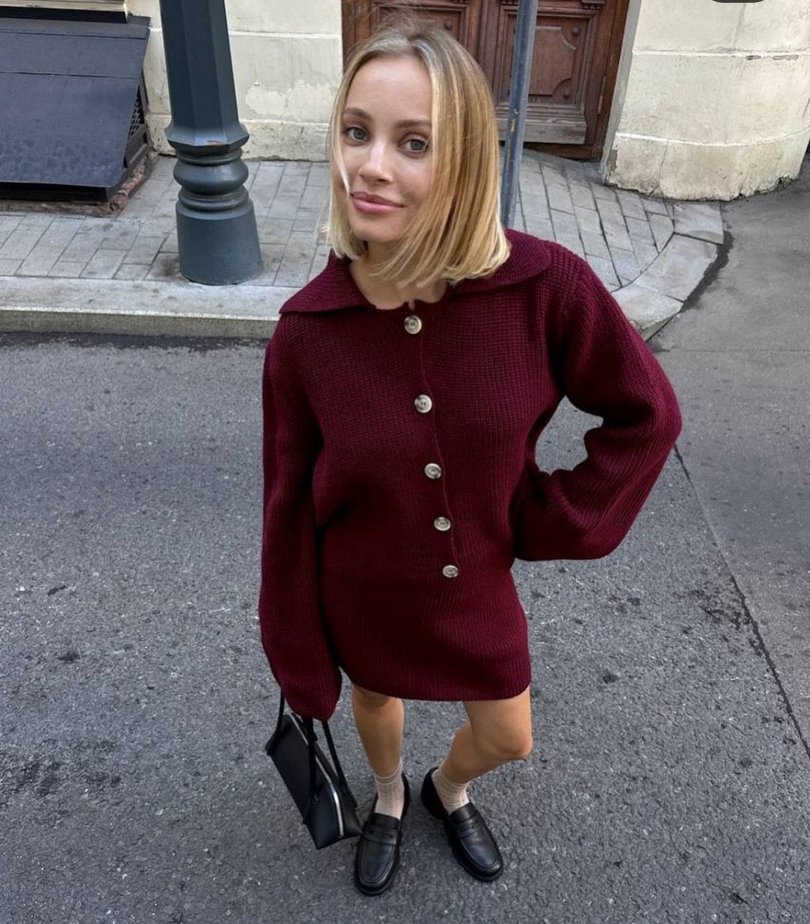 Versatile Fashionable Lapel Flared Sleeve Woolen Sweaters