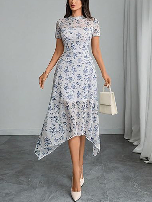 Floral Vintage Irregular Mid-length Dress Summer Dresses
