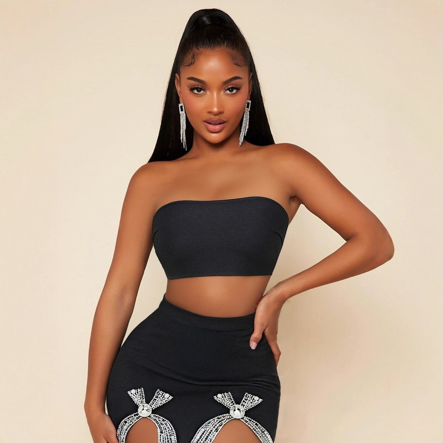 Women's Autumn Diamond Bow Sexy Tube Bandage Suits