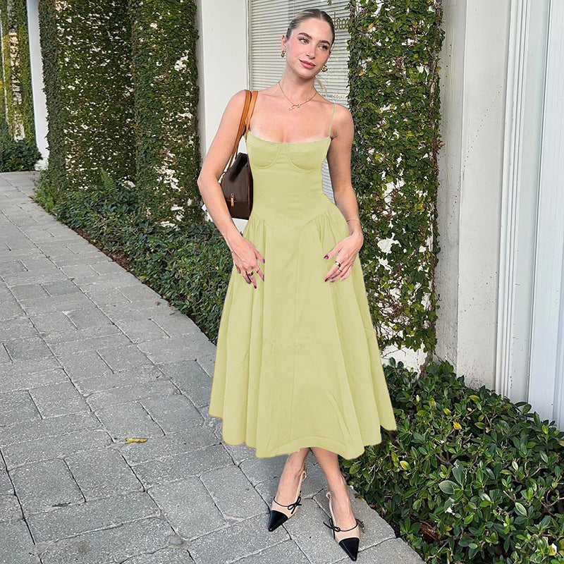 Women's Sexy Waist Trimming Slim Backless Slip Dresses