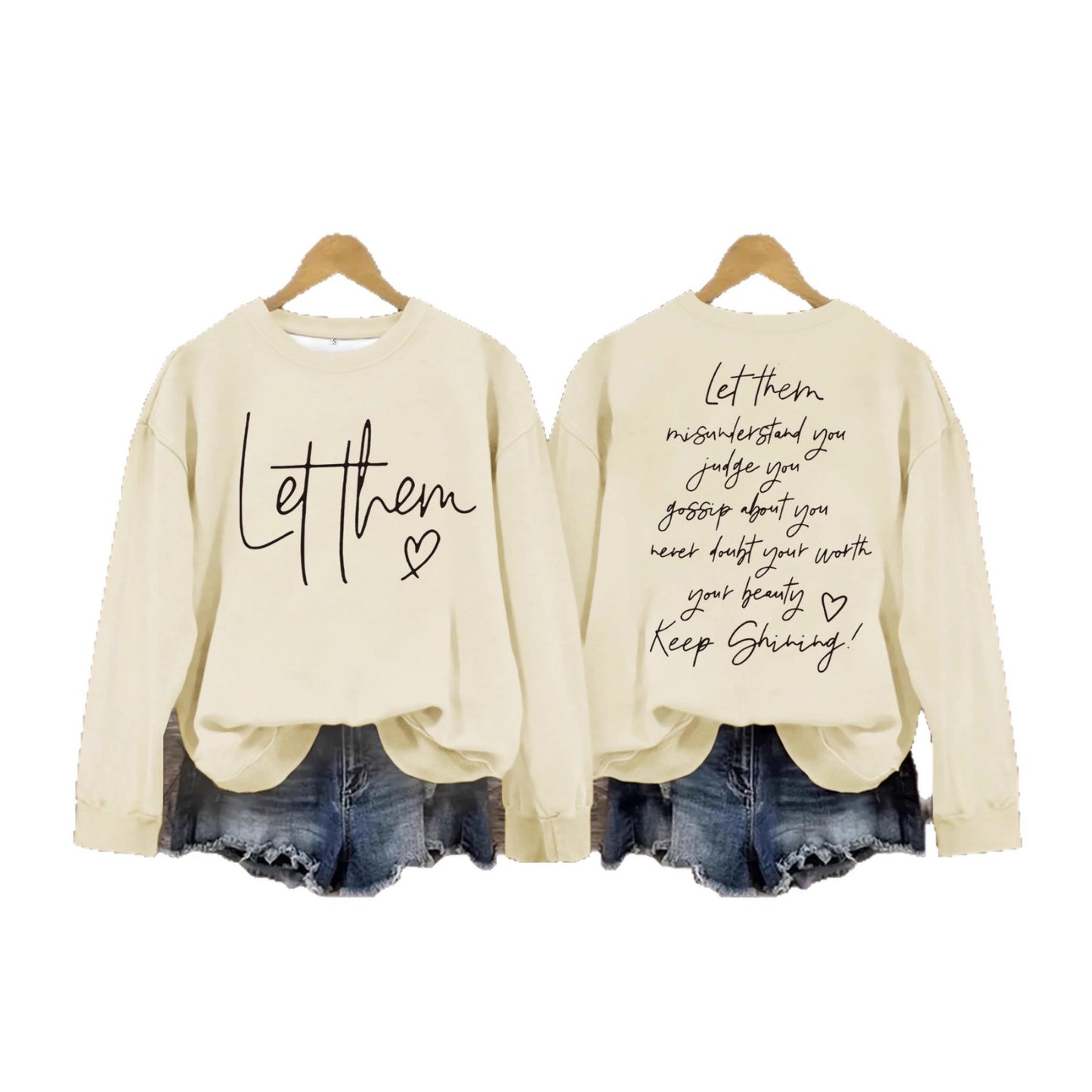 Women's Round Neck Letter Print Casual Loose Sweaters