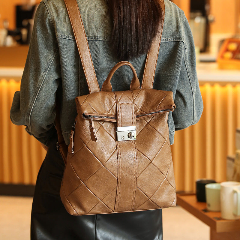 Women's Soft Leather Stitching Brazilian Fashion Korean Backpacks