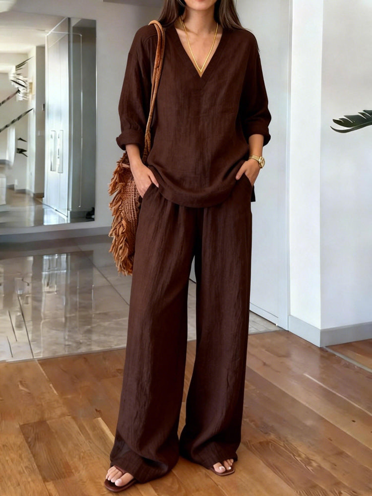 Women's Pullover Long Sleeve Washed Cotton Summer Fashion Casual Suit