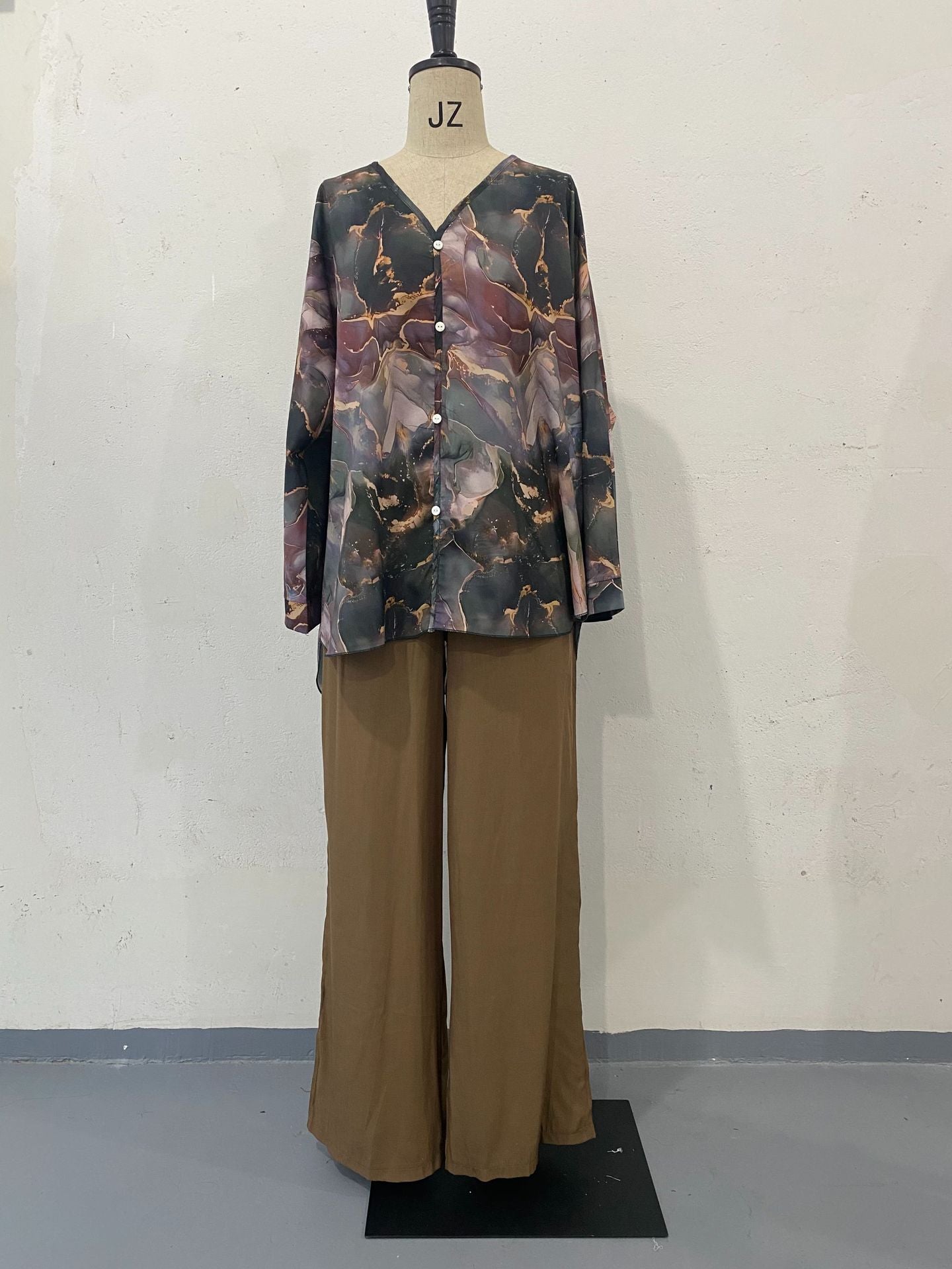 Women's Spring Fashion Printed Shirt Wide Leg Tops