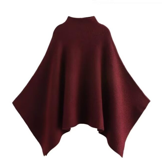 Asymmetric Half Turtleneck Pullover Knitting Cape Coats