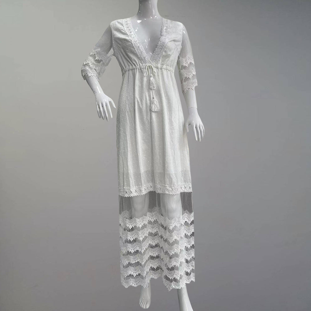 Women's Fashion Lace Tassel Dress Bohemian Vacation Dresses