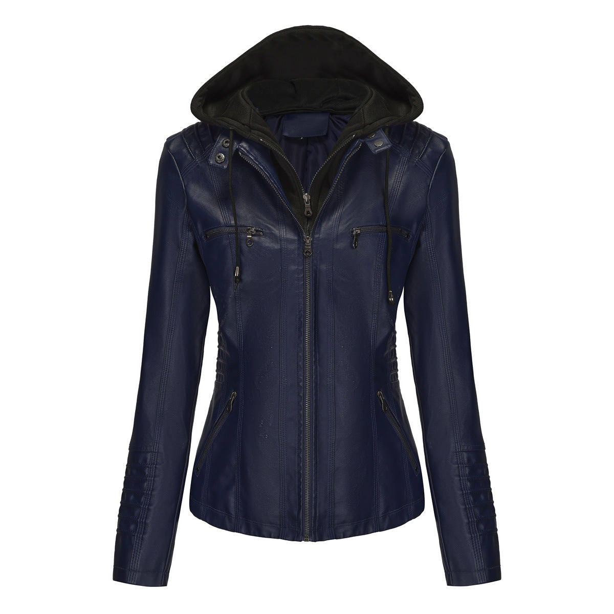 Women's Hooded Leather Two-piece Detachable Large For Jackets