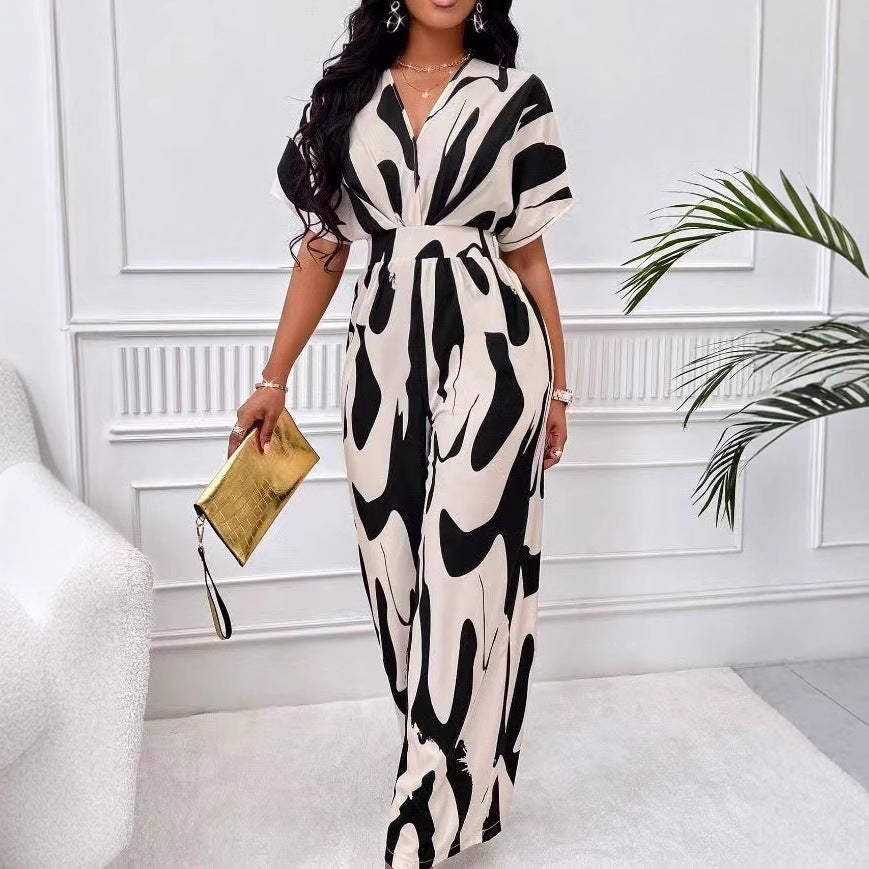 Women's Elegant Printed Batwing Sleeve Width Women's Jumpsuit/clothing