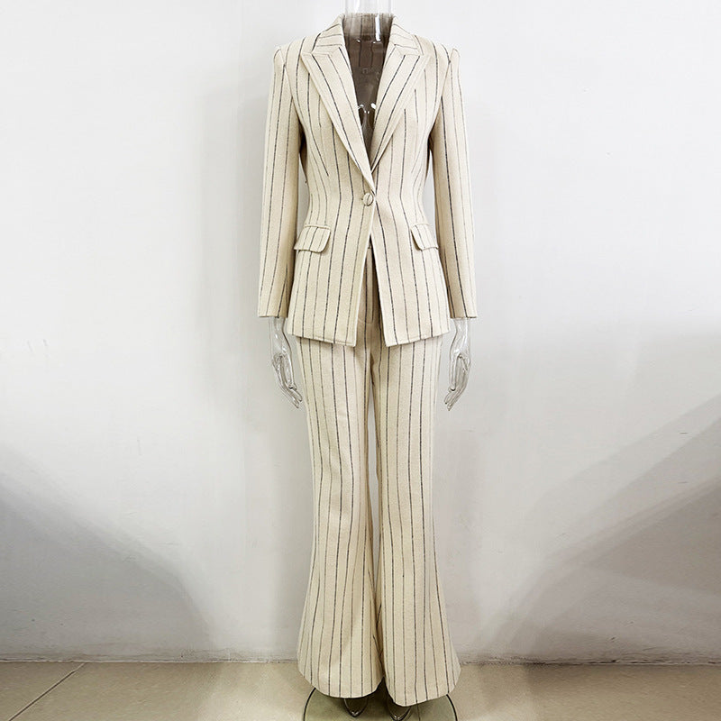 Vertical Stripes Brushed Trousers Two-piece Set Fashion Casual Suit
