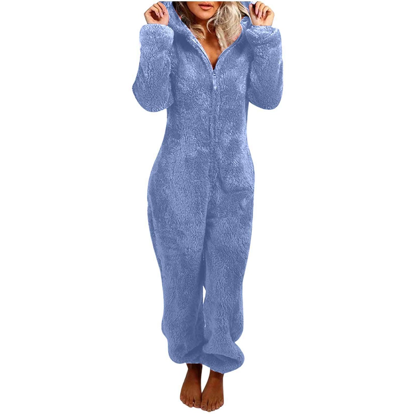 Fleece-lined Thickened Furry Hooded Pajamas Fashion Suits