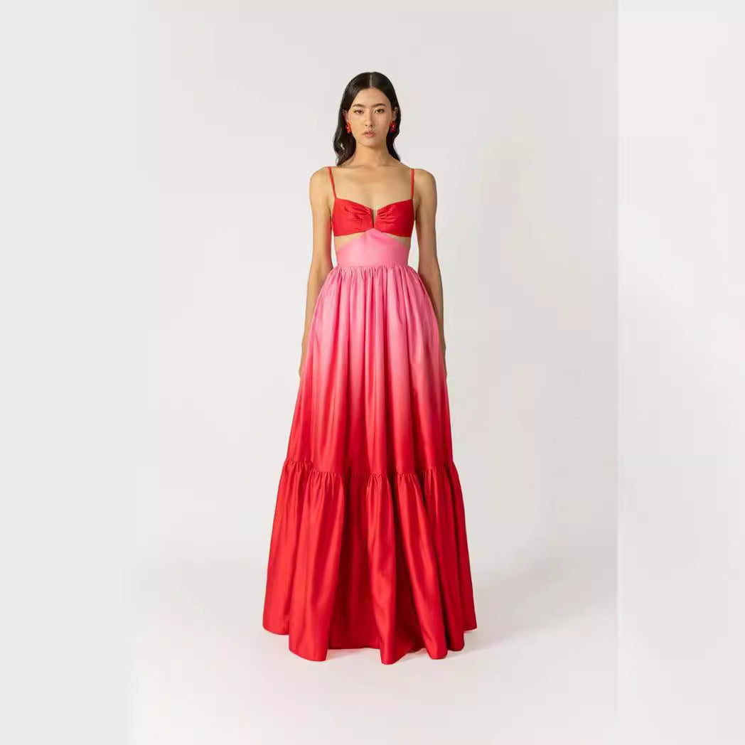 Summer Strap Gradient Color Backless Sleeveless Dress