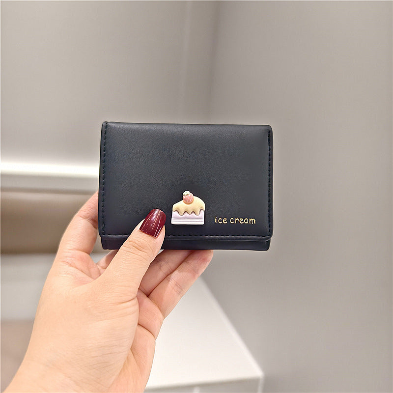 Style Cute Trendy Cartoon Ice Cream Cake Three Fold Ladies Wallets