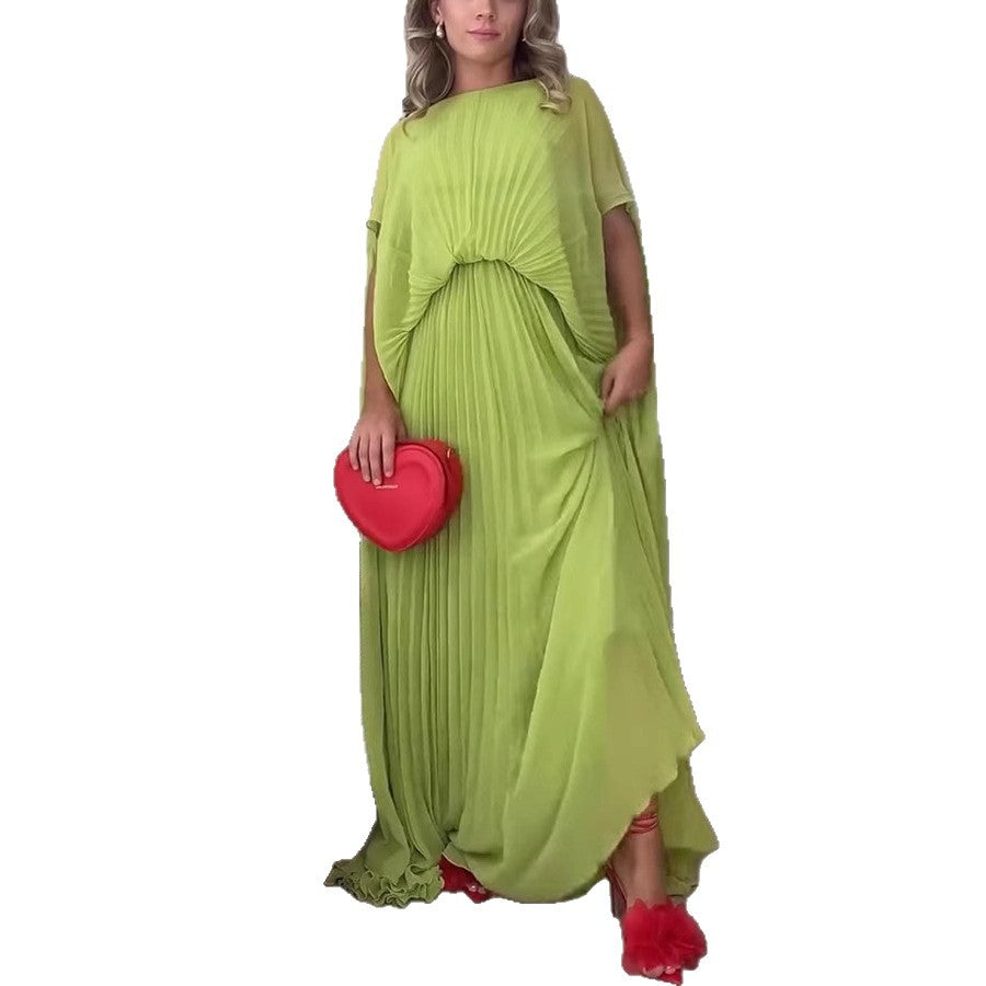 Women's Solid Color Pleated Oversized Swing Fashion Dresses