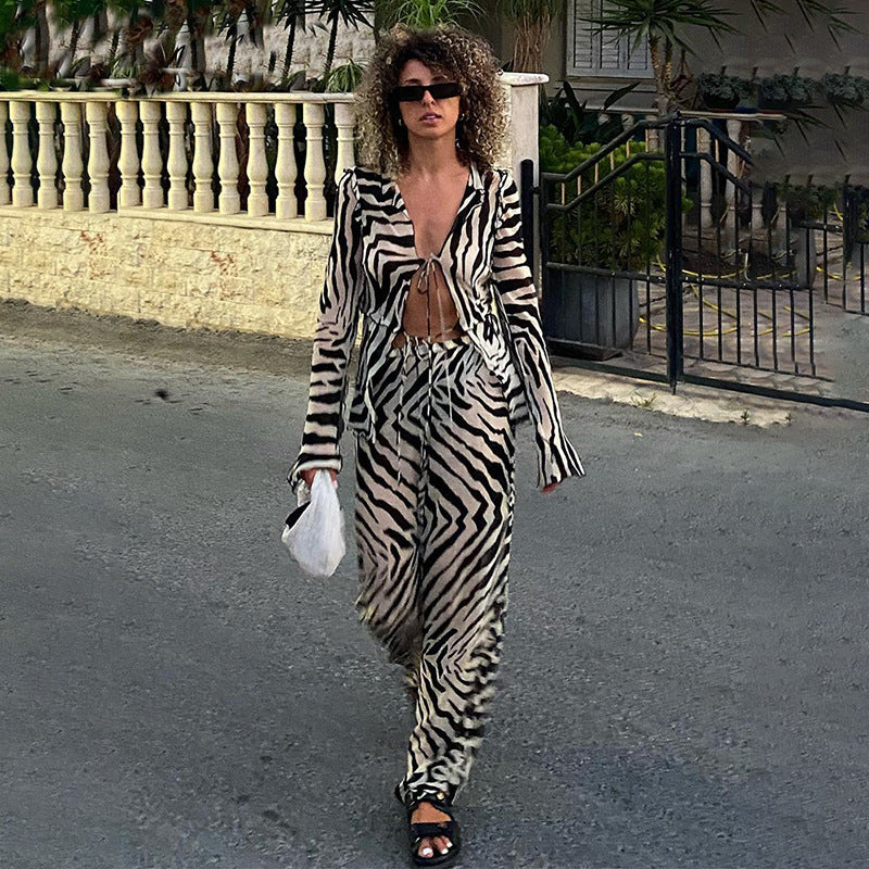 Women's Printed Wear Long Sleeve Shirt Casual Suits