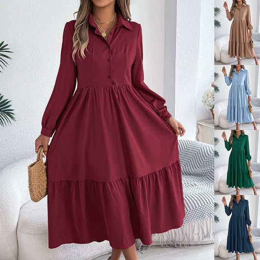 Women's Lapel Casual Loose Long Sleeve Ruffled Clothing
