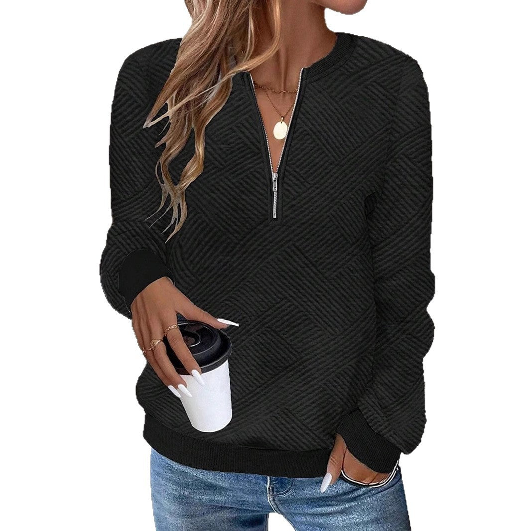 Women's Casual Solid Color Half Open Zipper Loose Pullover Women's Sweater, Sweater