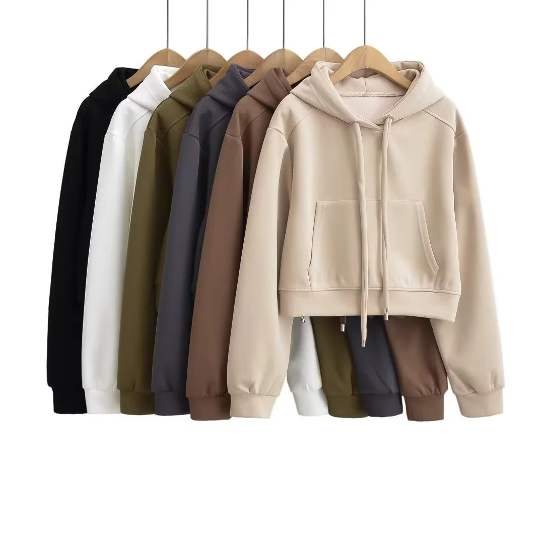 Women's Basic Hooded Large Pocket High Waist Sweaters