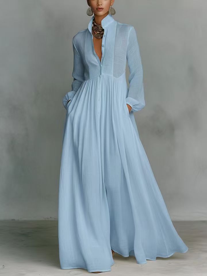 French Style Slimming Long Sleeve Pleated Elegant Retro Casual Dress