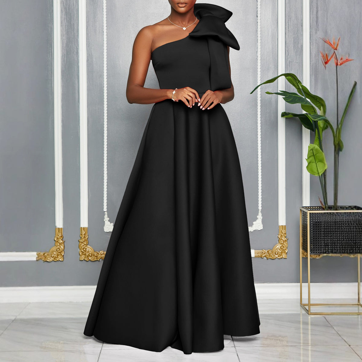 Women's Slant Shoulder Big Bow Sexy Formal Dress