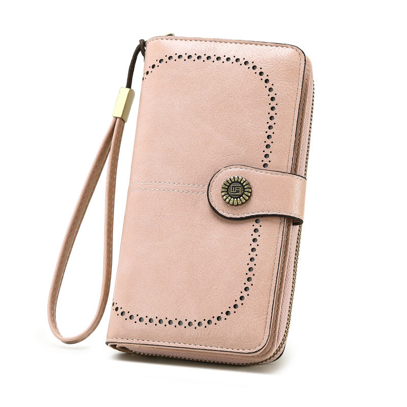 Women's Wax Leather Large Capacity Mobile Korean Ladies Wallets