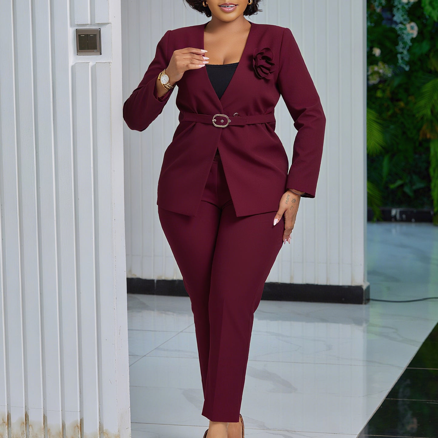 Women's Solid Color Fashion Two-piece African Suits