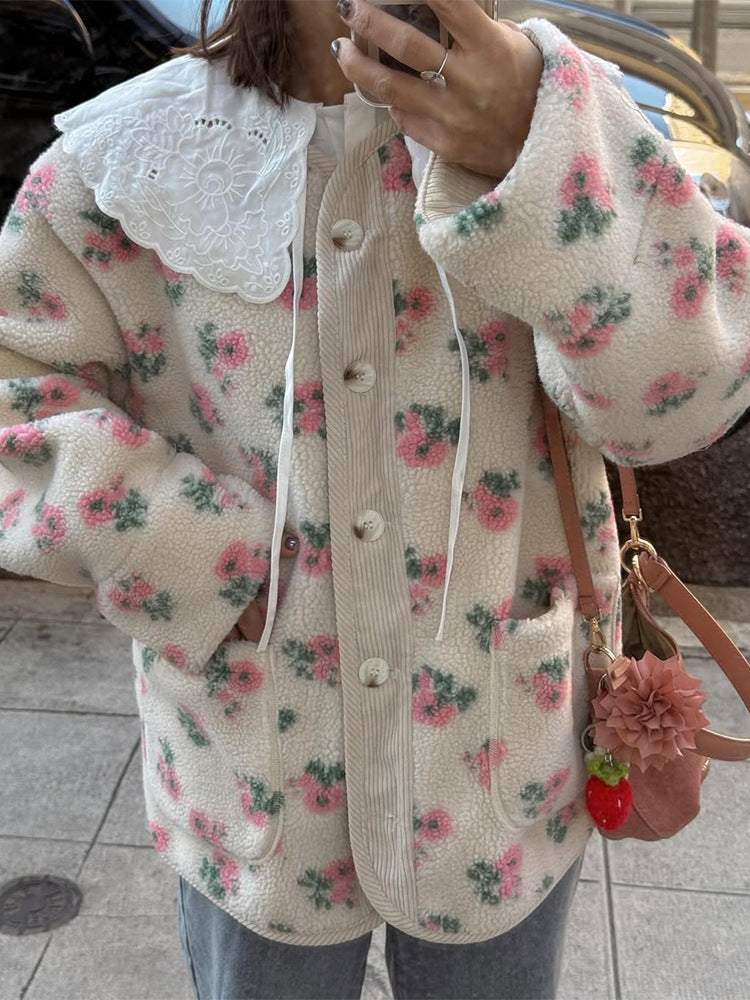 Sweet Fresh Warm Comfortable Floral Polar Coats