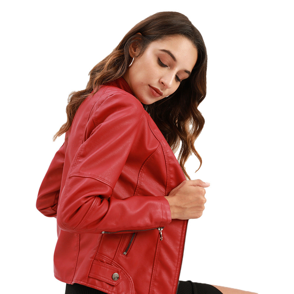 Women's European Leather Slim Thin Motorcycle Stand Clothing
