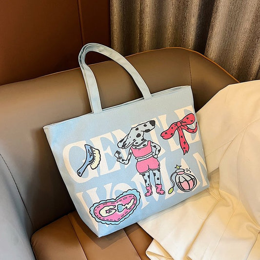 Letter Print Large Capacity Canvas Texture Tote Bags