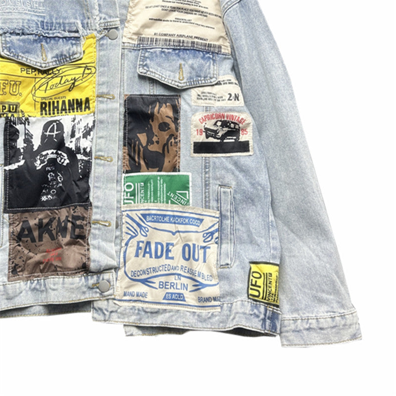 Women's Irregular Patch Printed Street Loose Style Jackets