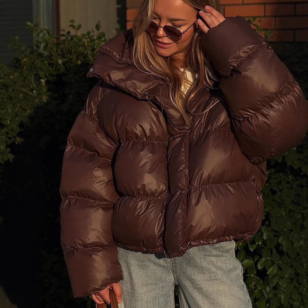 Women's Stand Collar Thick Solid Color Elegant Coats