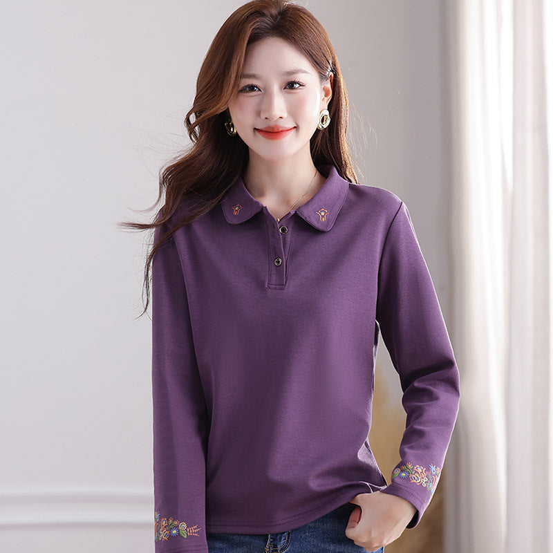 Women's Long-sleeved T-shirt Outer Wear Mother's National Style Women's Sweater, Sweater
