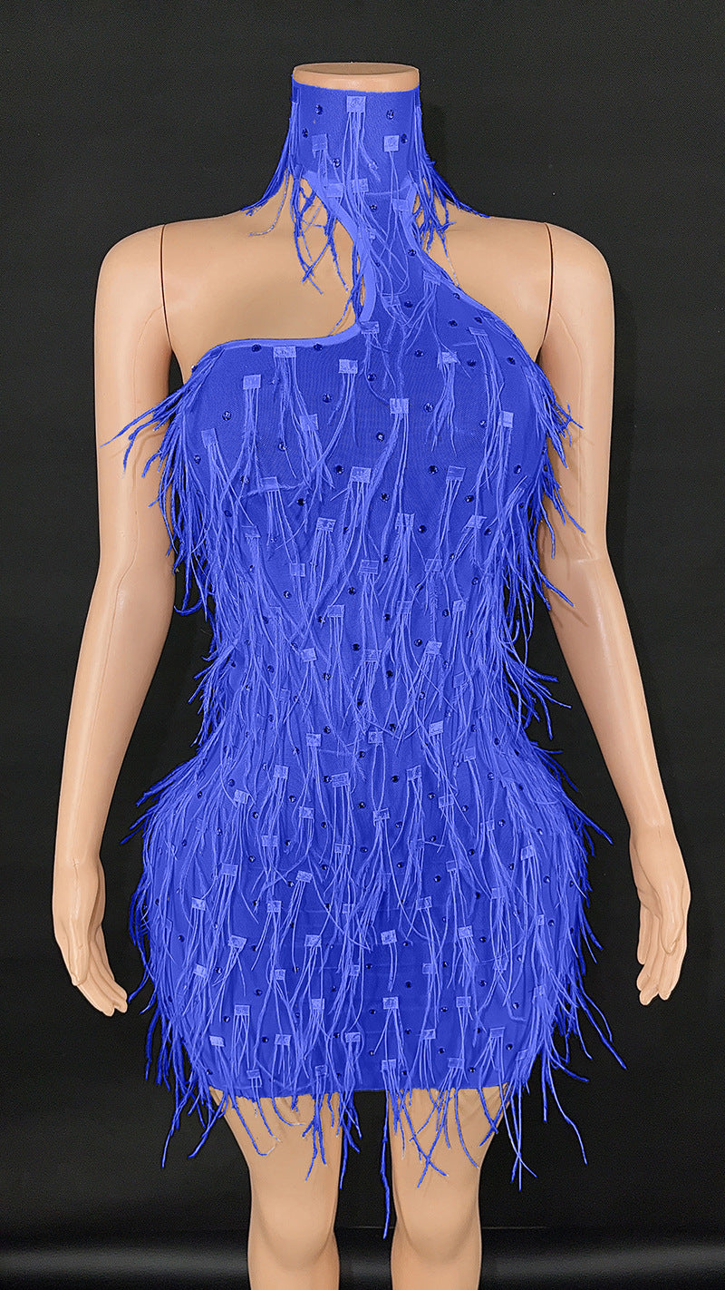 Fashion Fluffy Mesh Stitching Rhinestone Halter Fairy Dress Dresses