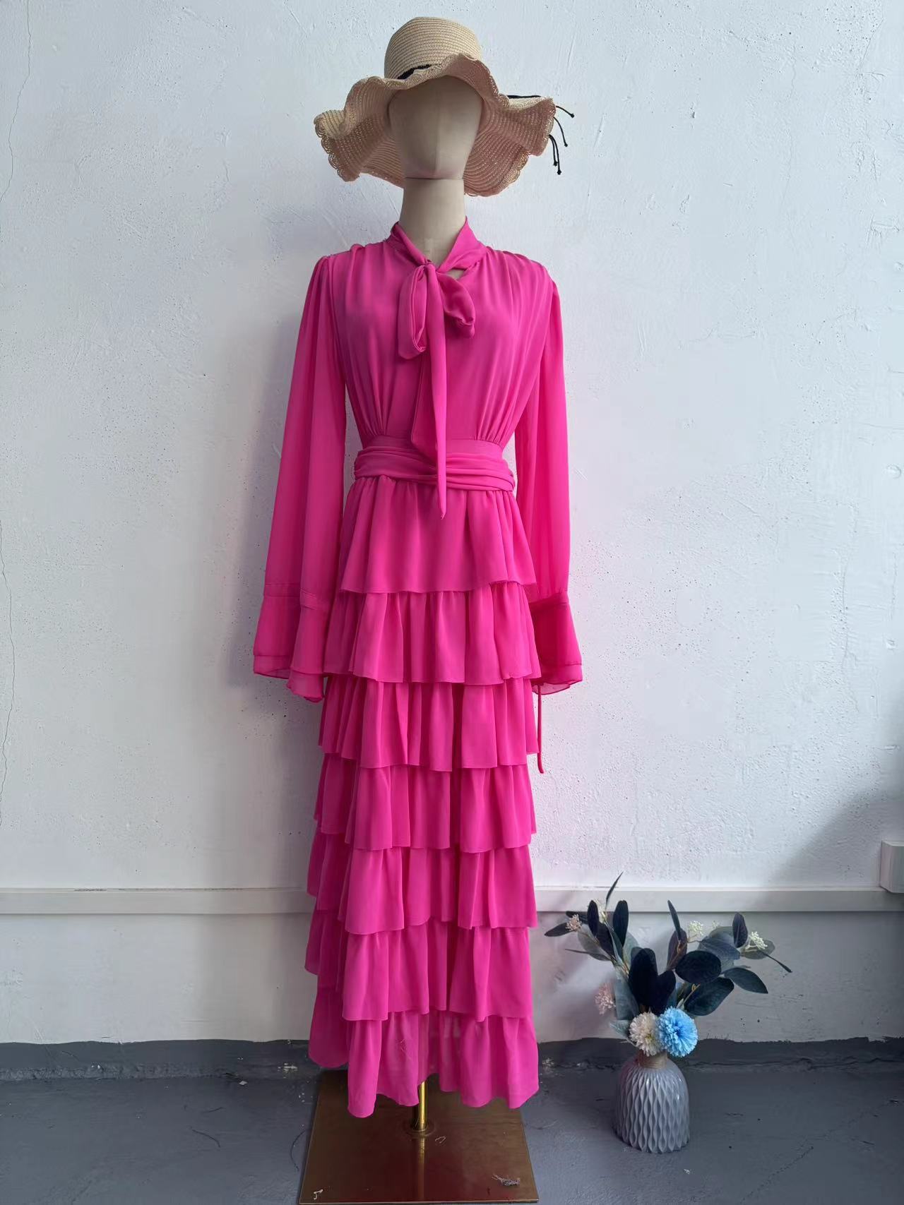 Ruffled Stitching Palace Style Chiffon Design Sense Dresses