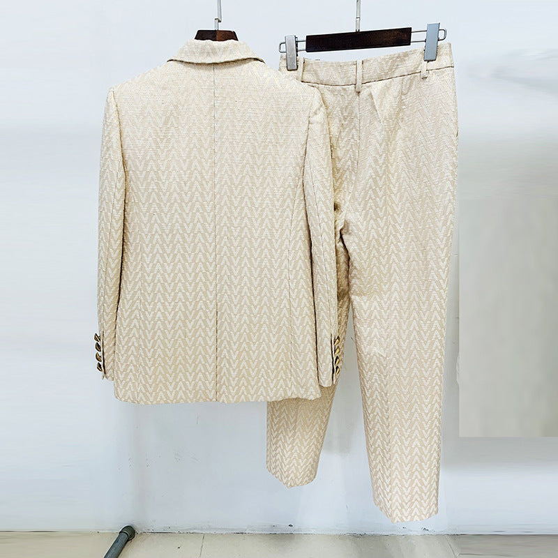 Spring Fashion Jacquard Mid-length Skinny Two-piece Suits