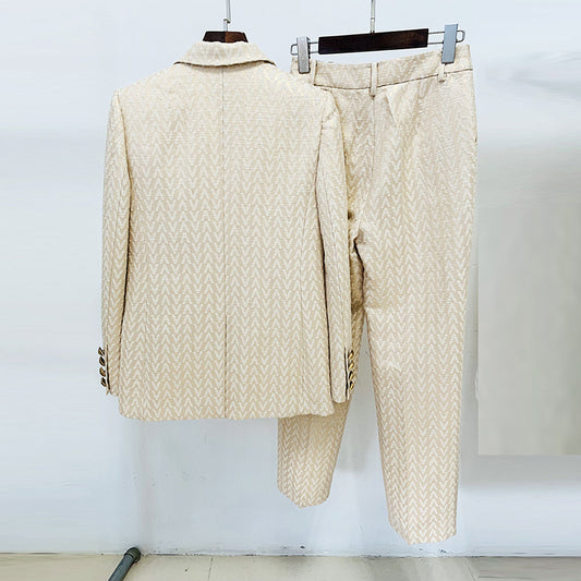 Spring Fashion Jacquard Mid-length Skinny Two-piece Suits
